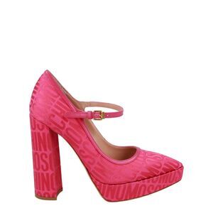 Moschino Logo Jacquard Mary Jane Pumps Pink Womens
